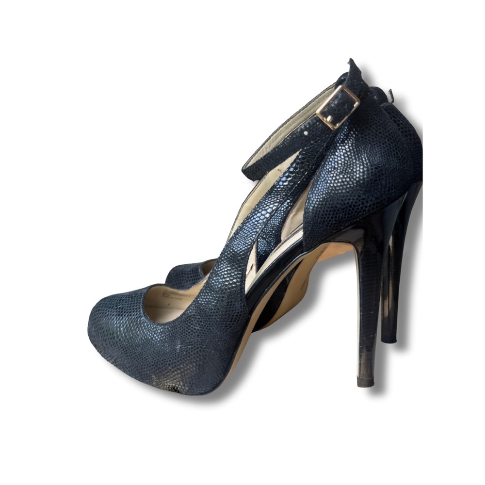INC International Concepts Black Leather 4 1/2”Heels with Ankle Strap‎